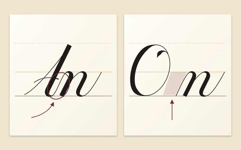 A capital A joined by a hairline to the letter n, beside a capital O standing apart with a small gap